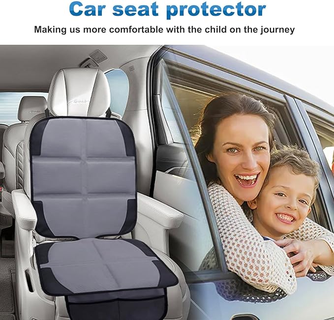 Car Seat Protector 2 Pack Baby Car Seat Covers with Mesh Pockets & Non-Slip Backing 600D Durable Seat Protector Under Baby Car Seat (Gray, Standard)-CubbioJoy