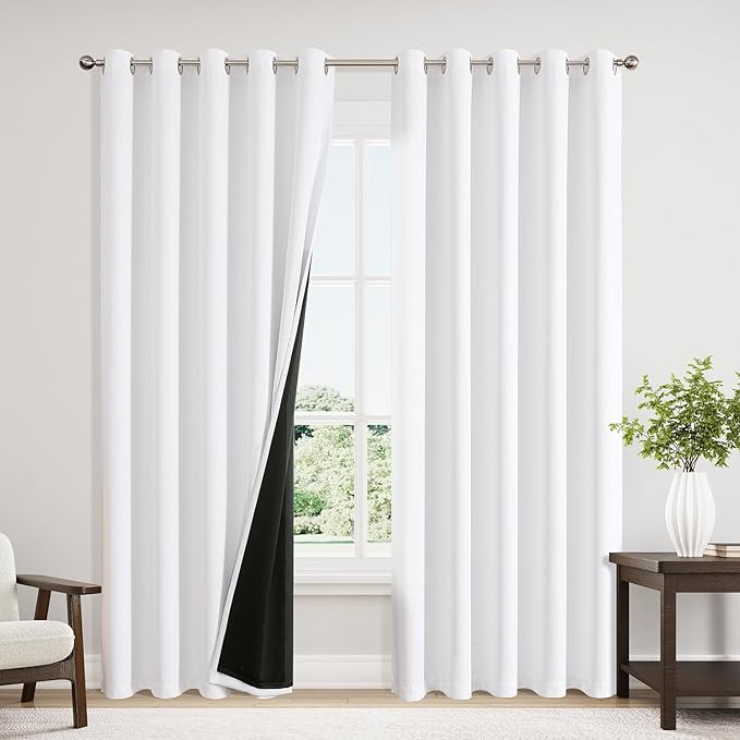 ChrisDowa 100% Blackout Curtains 84 inch Long for Bedroom with Black Liner, Extra Wide 2 Thick Layers Total Blackout Thermal Insulated Grommet Window Curtains 2 Panels Set (Pure White, 60 x 84 Inch)-CubbioJoy