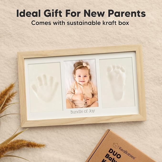 Baby Hand and Footprint Kit - Clay Handprint Keepsake Frame, Newborn Nursery Picture Frame, Personalized New Mom Gifts for Baby Shower & Registry (Ash Wood)-CubbioJoy