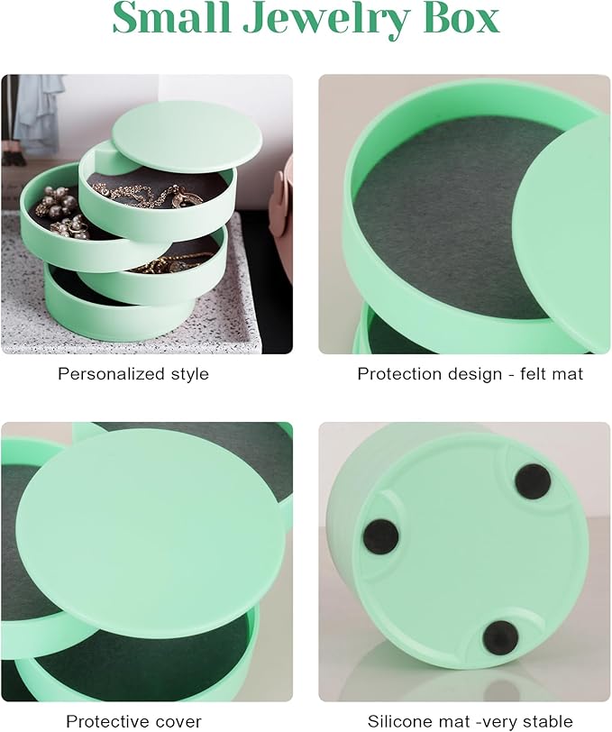 CONBOLA Jewelry Organizer, Small Jewelry Storage Box Earring Holder for Women, 4-Layer Rotating Travel Jewelry Tray Case with Lid for Bracelets Rings Bracelets-CubbioJoy