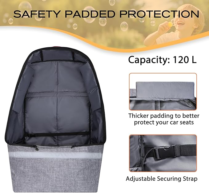Car Seat Travel Bag for Airplane,Infant Seat Travel Bag with Shoulder Strap,Padded Car Seats Backpack with Reflective Stripes,Large Carseat Carrier Bag Travel Car Seat Cover,Grey-CubbioJoy