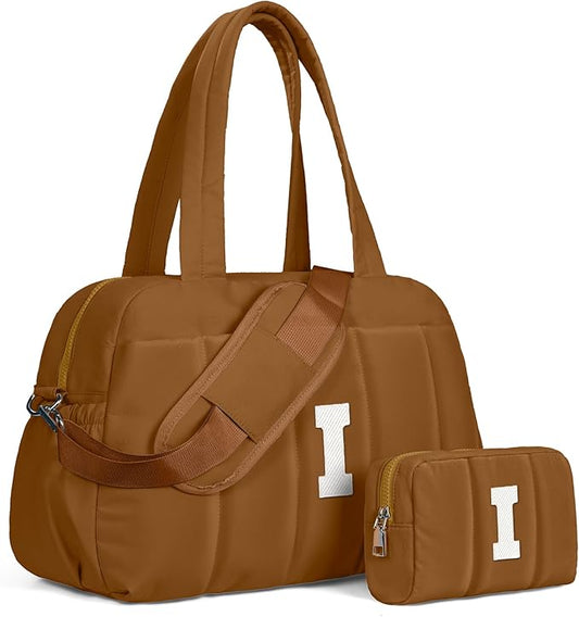 College Girl Gift-Duffle Bag with Letter, Carry On Bags for Women，Overnight Bag with Wet Pocket，Lightweight Travel Bags Personalized Gym Tote with Makeup Pouch-CubbioJoy