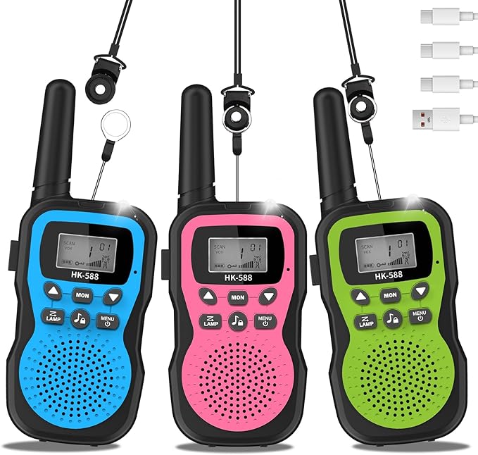 3 Pcs Walkie Talkies for Kids Rechargeable 3 KM Handheld Walkie Talkies Long Range 22 Channel 2 Way Radio Birthday Party Gifts for 3-12 Years Old Girls Boys Outside Adventure Camping Hiking-CubbioJoy