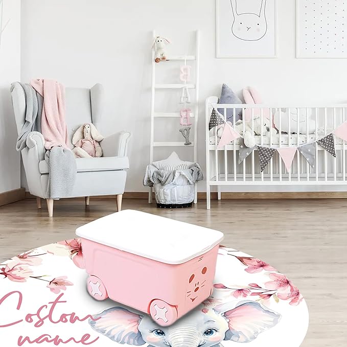 Custom Nursery Crib Bedding Set: 4 Piece Pink Flower Elephant Pattern Baby Crib Sets for Girls with Personalized Name - Toddler Double Layer Blanket Set, Comfortable Crib Bed Sheets for Baby Toddlers-CubbioJoy