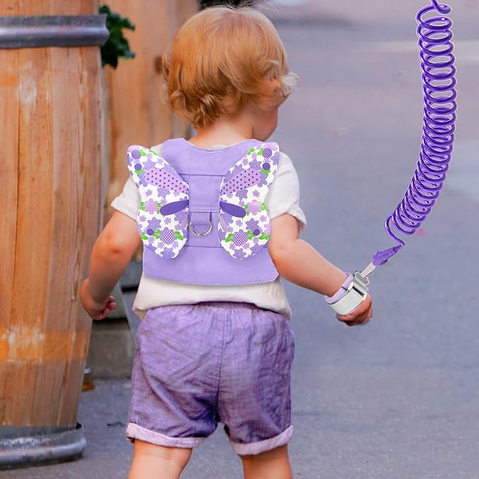 Accmor Toddler Harness Leash + Anti Lost Wrist Link, Kids Butterfly Harnesses With Children Leashes, Cute Baby Leash Walking Assistant Wristband Strap Tether for Girls Outdoor (Purple)-CubbioJoy