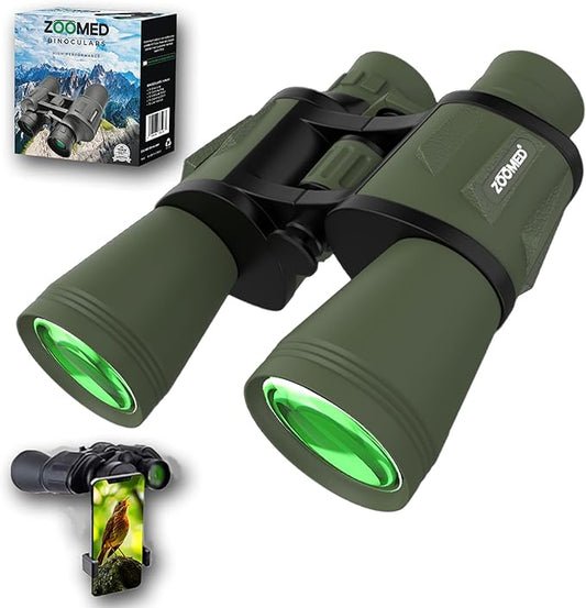 Binoculars with Phone Bracket Adapter, Militar, 20x50, Adults, High Power Waterproof with Low Light Night Vision for Hunting, Travel, Games, Bird, Carrying Case Strap.-CubbioJoy
