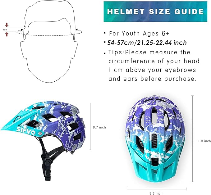 Kids Bike Helmet, SIFVO Kids Helmet 8+ Boys and Girls Bike Helmet with Cool Visor, Bike Helmets for Kids, Youth Bike Helmet Kids Mountain Bike Helmet Lightweight and Sturdy【55-58cm】-CubbioJoy