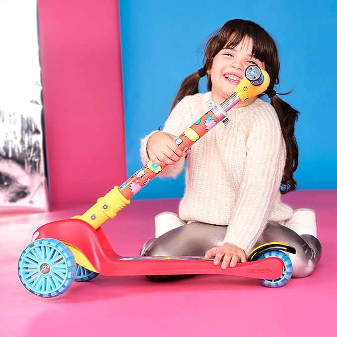 Jetson Character Kids Kick Scooter, LED Lights on Stem & Light-Up Wheels, Lightweight Frame, Height-Adjustable Handlebar, Lean-to-Steer System, Easy-Fold Mechanism-CubbioJoy