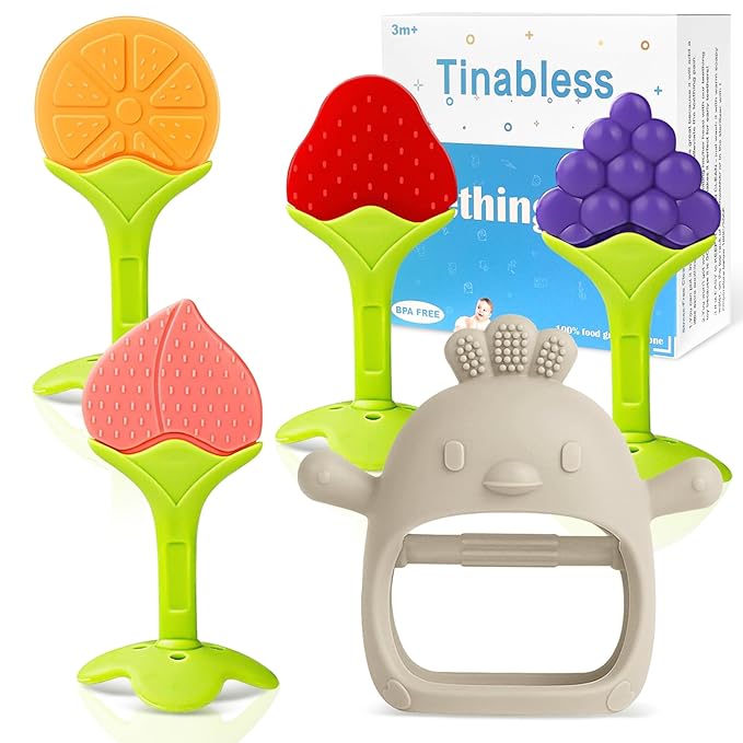 5 Packs Baby Teething Toys for Babies Over 3 Months, Food Grade Silicone Teething Mitten, Anti Dropping Wrist Hand Teethers Baby Chew Toys for Sucking Needs, BPA Free (Caramel)-CubbioJoy
