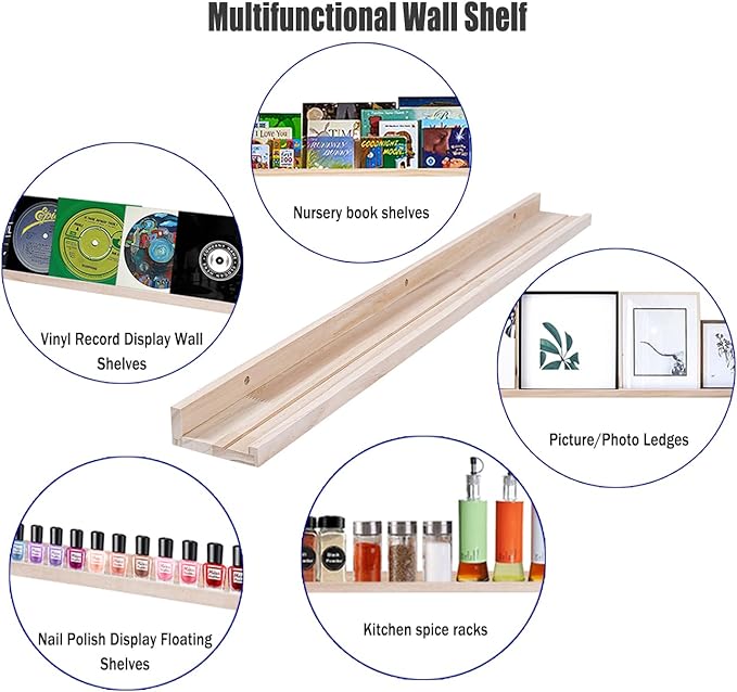 AZSKY 36 Inch Floating Shelves,Wall-Mounted Photo Ledge Shelves Set of 3,Natural Wood Shelves for Display Items What You Want,3 Same Sizes-CubbioJoy