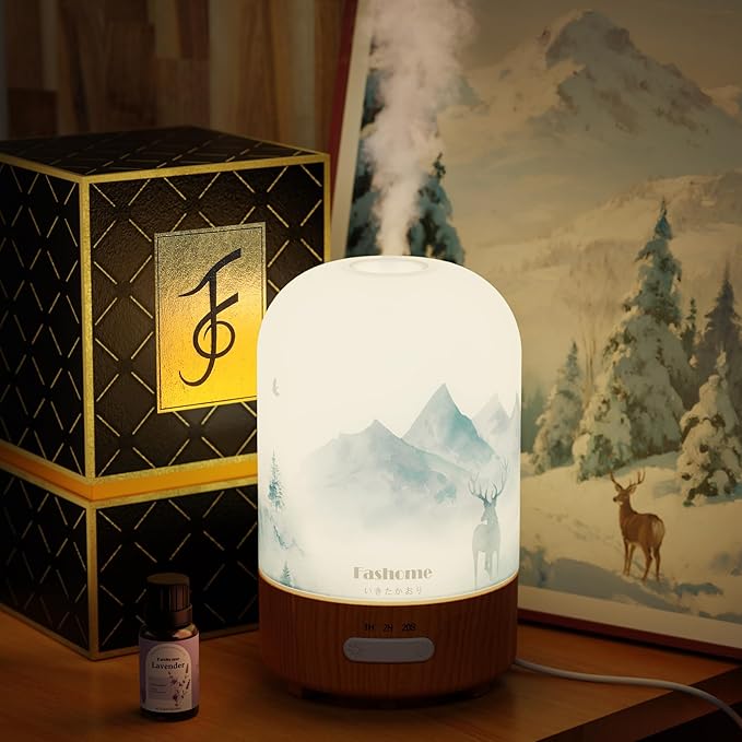 Aromatherapy Essential Oil Diffuser with Lavender Oils, 6 in 1 Ultrasonic 100ML Aromatherapy Scent Humidifier Vaporizer with Dense fine Mist, Timer, Auto-Off (Winter-Lavender)-CubbioJoy