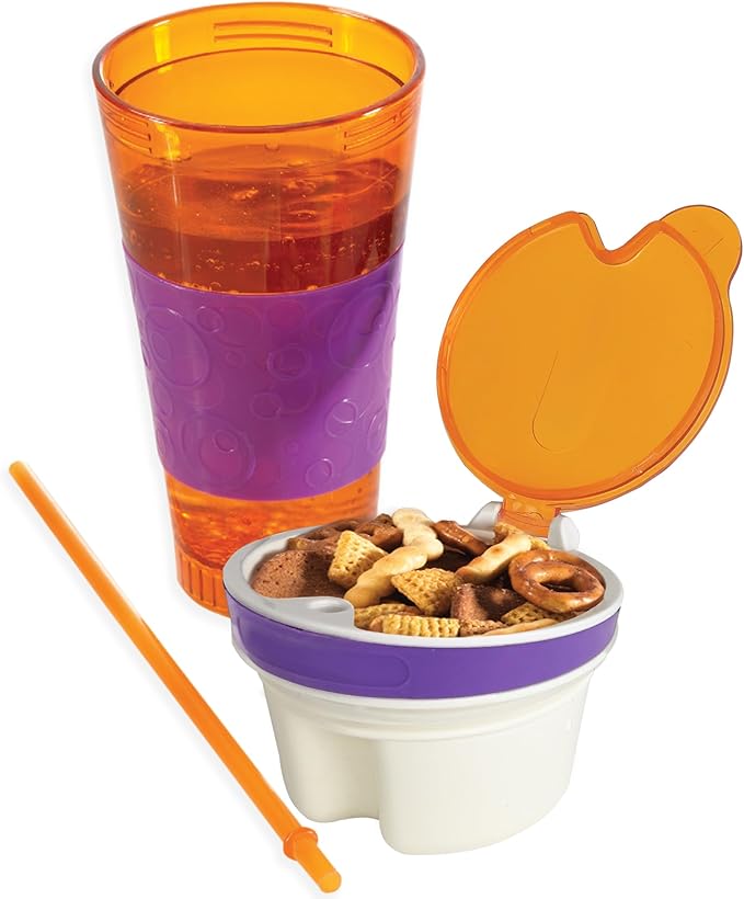 2 in 1 Snack Drink Cup Kids Spill Proof Tumbler Plastic Straw Lid Locks 16 Oz-CubbioJoy