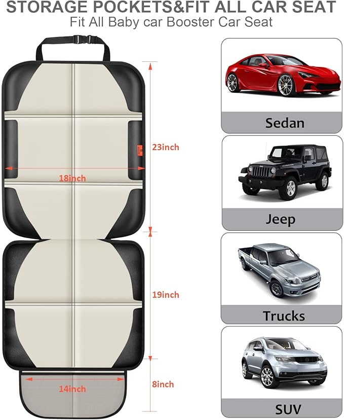 Car Seat Protector,2 Pack Car Seat Protectors Baby Carseat Waterproof Durable 600D Fabric for Child Baby Car Seat Mat Vehicle Pet Cover 2 Storage Pockets (2 Pack Beige)-CubbioJoy