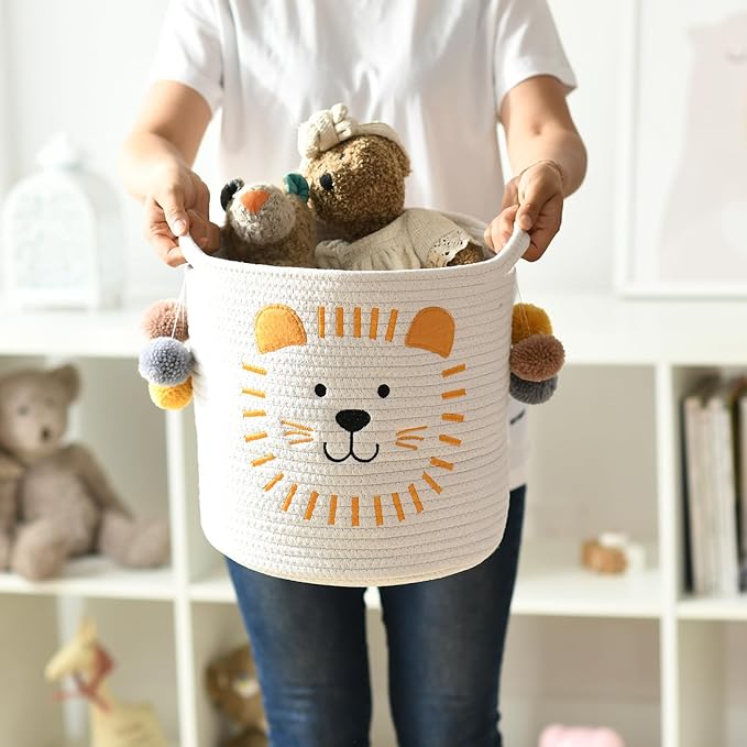 INough Toy Storage Baskets Cute Laundry Basket with Handles Dog Toy Storage Basket Durable Large Cotton Rope Storage Bins Home Organizer Solution for Office, Bedroom, Closet, Toys & Laundry (Lion)-CubbioJoy
