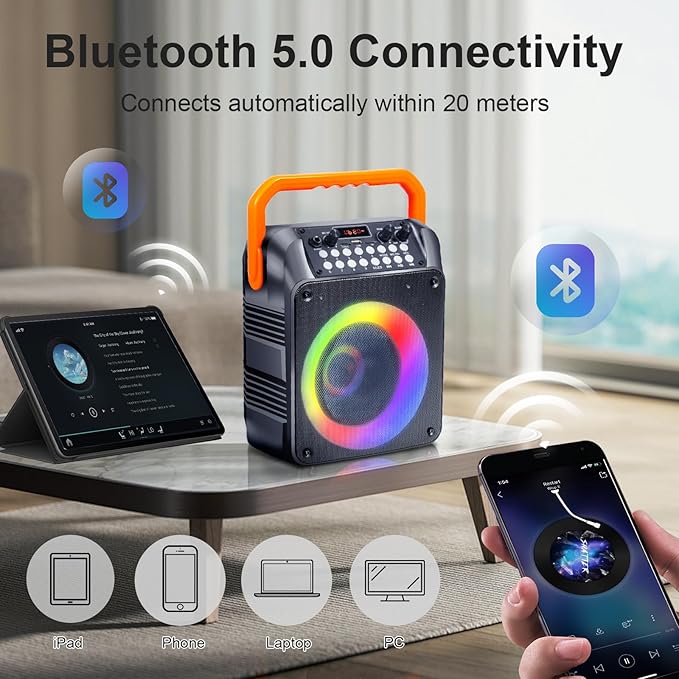 Karaoke Machine,Karaoke Machine for Adults with 2 Wireless Microphones/6.5IN Speaker/PA System with Remote Control/LED Light/Remote Control,Portable Bluetooth Karaoke Speaker Supports TWS/REC/AUX/USB-CubbioJoy