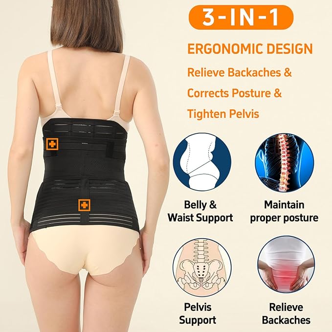 3 in 1 Postpartum Belly Band Post Partum for Women Abdominal Binder Surgery C Section Recovery Stomach Belly Wrap Belt-CubbioJoy