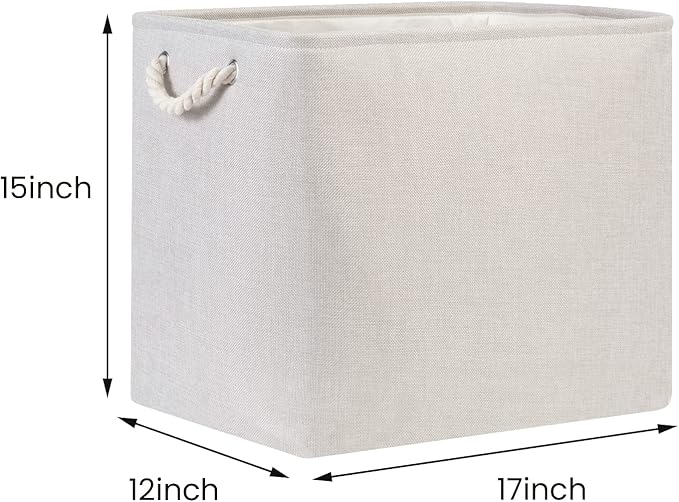 Bidtakay Fabric Beige Baskets Extra Large Organization Baskets for Clothes Set of 2 Collapsible Storage Bins for Shelves Cabinet 17x12x15 In Organizing Bins for Bedroom Blankets Pillow Towels Storage-CubbioJoy