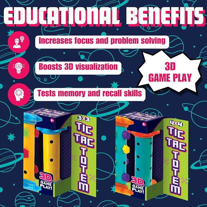 Challenge Your Mind with Tic Tac Totem: 3D Tic Tac Toe Travel Game & Brain Game for Strategy Enthusiasts, Ages 6+ (4X4)-CubbioJoy