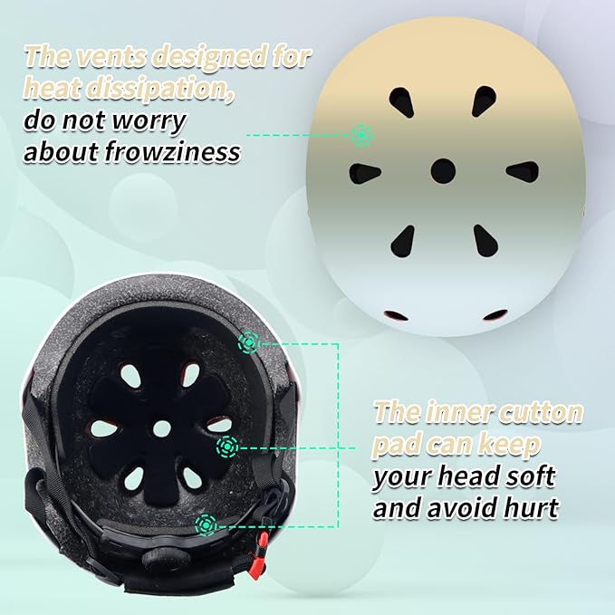 Adjustable Kids Bike Helmet with Knee & Elbow Pads Set, Color Gradient Design for Boys and Girls Aged 3-14+, for Skateboarding, Scooter, Roller & Inline Skating, Longboard-CubbioJoy