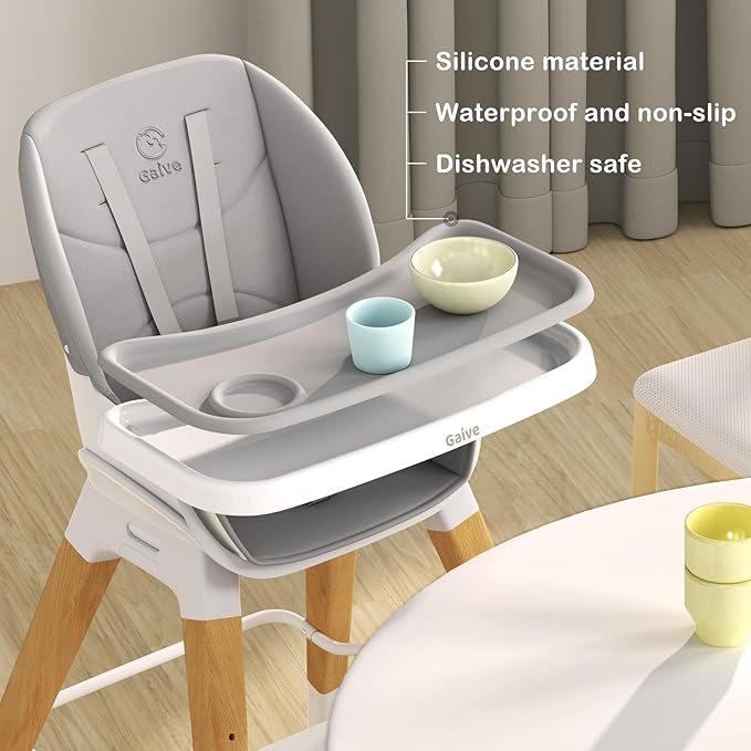 8 in 1 Highchair, Convertible Wooden Baby High Chair with Tray, Adjustable High Chair for Babies and Toddlers, Easy to Clean, Grow with Family|Booster|Learning Table|High Stool-CubbioJoy