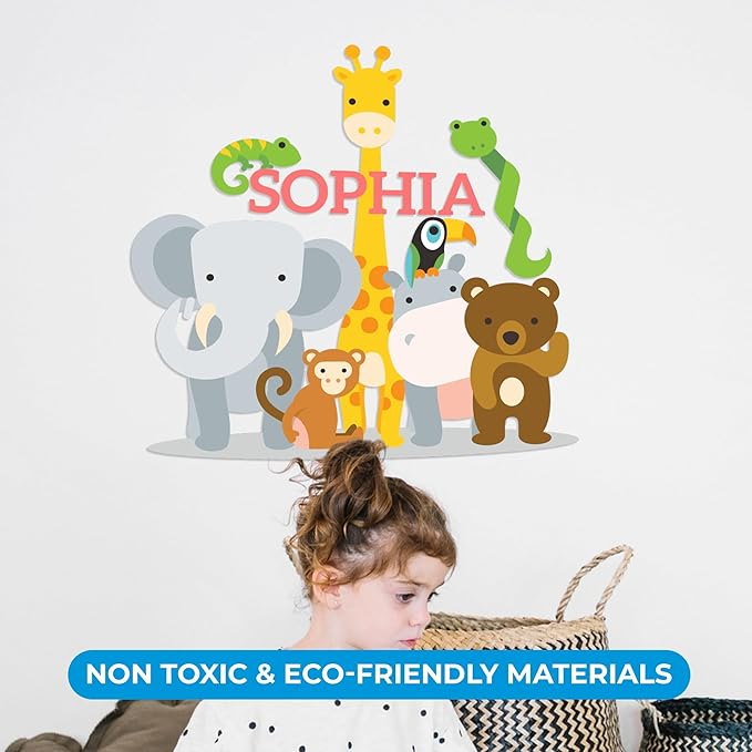 CRYPTONITE Personalized Name Jungle Animals Vinyl Wall Decor I Nursery Wall Decal for Baby Boy & Girl Decoration I Stickers for Kids I Multiple Options for Customization (A. Jungle Animals)-CubbioJoy