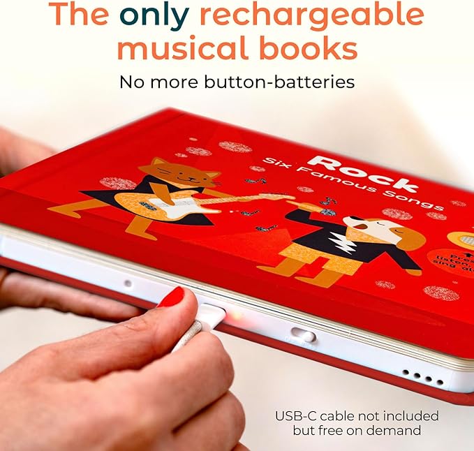 Cali's Books Rock Music Books for Toddlers 1-3 - Singing Button Sound Board Book for 2 Year Old Children, Musical Toddler Rock Songs Toys, 18 Month Interactive Learning Toy, USB-C Rechargeable-CubbioJoy