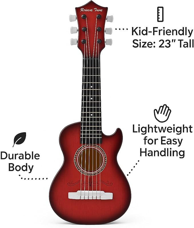 23" Acoustic Guitar, Kids 6 String Toy Guitar - Realistic Steel Strings - Beginner Practice First Musical Instrument for Children, Toddlers (Mahogany)-CubbioJoy