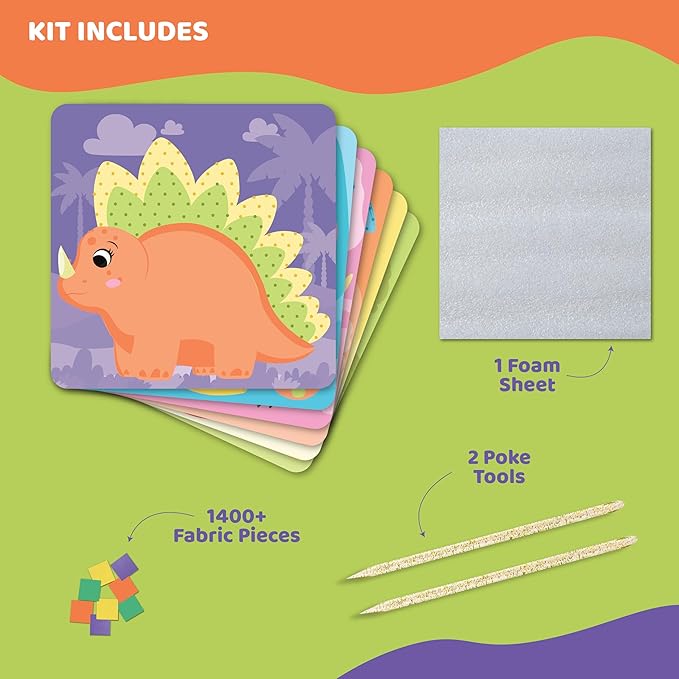 jackinthebox Poke Poke Art – Dinosaurs Theme, Mess-Free Fabric Art and Craft, Flower Pressing Kits, Gift for Kids, Toys for Girls and Boys Ages 4 5 6 7 8-CubbioJoy