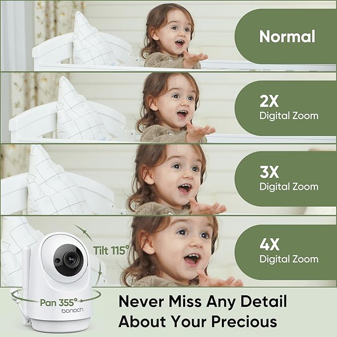 bonoch MegaView Baby Monitor No WiFi, 10" 720p Video Baby Montior with Camera and Audio, Up to Quad Split Screen, 10000mAh Battery, VOX Mode, Remote PTZ, Night Vision, for Multi-Child, Pets, Elderly-CubbioJoy
