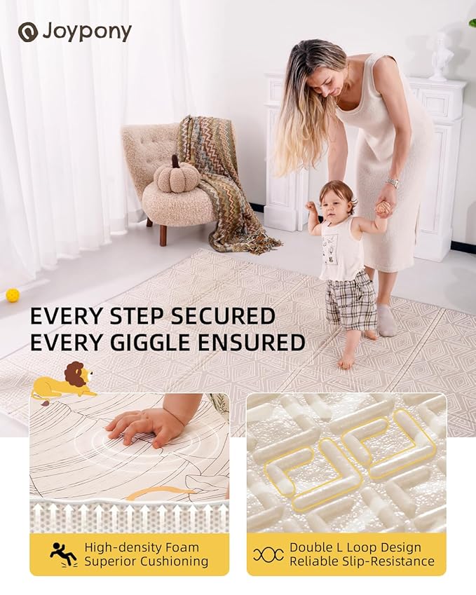 Baby Play Mat 59x71 Inch, 2 in 1 Fabric & XPE Dual-Sided Design Foldable Play Mats for Babies and Toddlers, Waterproof & Anti-Slip Baby Mat for Floor, Portable Baby Foam Crawling Mat with Travel Bag-CubbioJoy