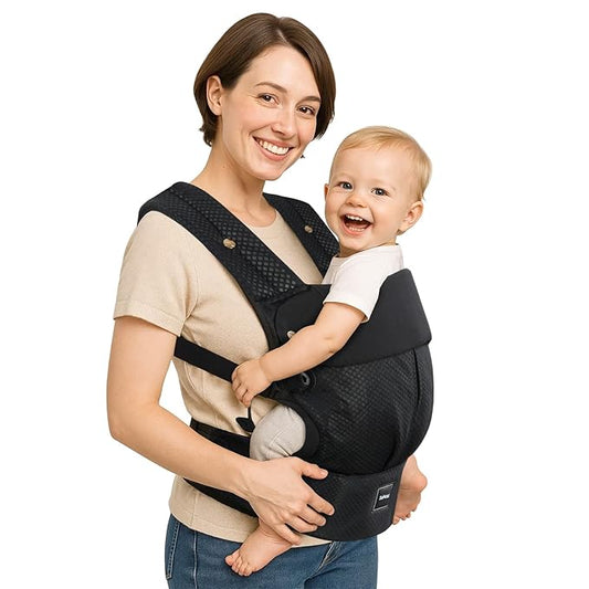Baby Carrier with Lumbar Support, Cozy Baby Carrier Newborn to Toddler with Adjustable Seat Size, Ergonomic Infant Carrier with 3-Way Carry, Front Facing Toddler Hodler Carrier for Mom & Dad, Black-CubbioJoy