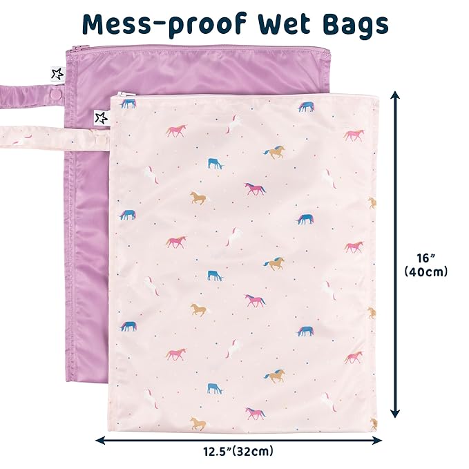 Tiny Twinkle Mess-Proof Waterproof Wet Dry Bag | 2-Pack Reusable Wet Bags for Swimsuits & Baby Clothes | Leakproof Wet Bag for Travel & Diaper Changes for Baby (Unicorn)-CubbioJoy