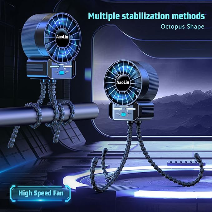2 Pack Multifunctional Portable Stroller Fan 4 Speed 6600rpm High Speed Usb Rechargeable Personal Mini Handheld Fan Extended Tripod For Desktop Winding Kids Bed Treadmill Bike Golf Cart Outdoor Travel-CubbioJoy