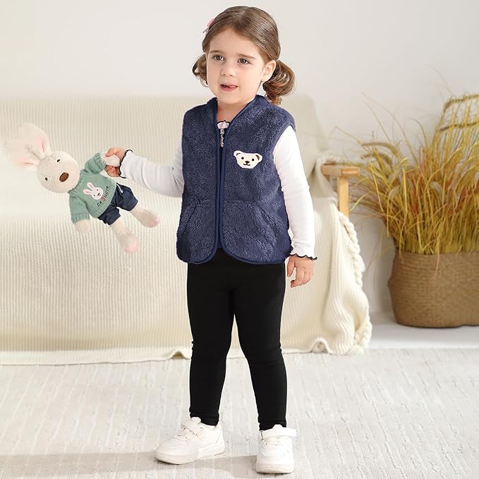 Baby Boys Girls Fleece Vest Zip Up Cute Bear Jackets Fuzzy Fall Winter Warm Clothes Newborn Outwear for Toddler Infant-CubbioJoy