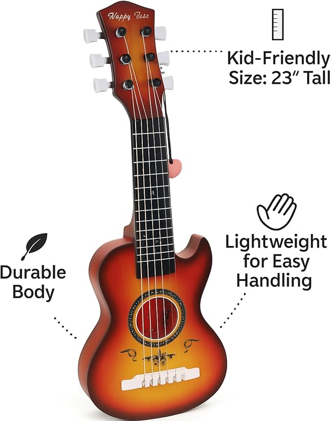 23" Acoustic Guitar, Kids 6 String Toy Guitar - Realistic Steel Strings - Beginner Practice First Musical Instrument for Children, Toddlers (Cherry Sunburst)-CubbioJoy