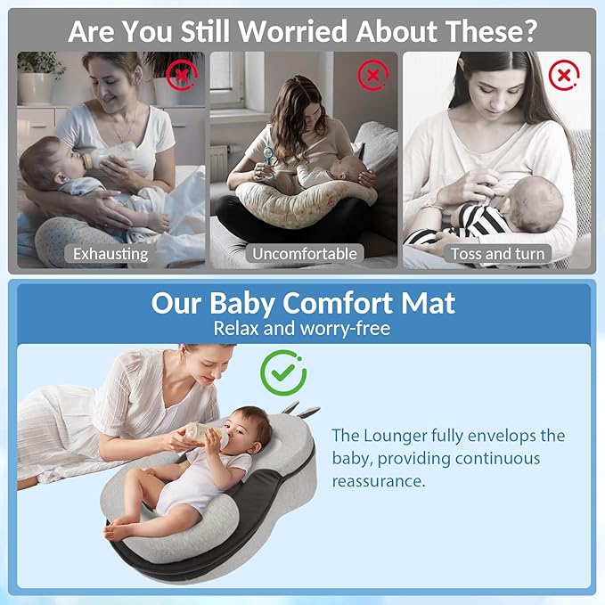 Baby Lounger,Pillow with Safety Straps, Dual-Function Removable Machine-Washable Pad, Lightweight & Portable（Gray）-CubbioJoy