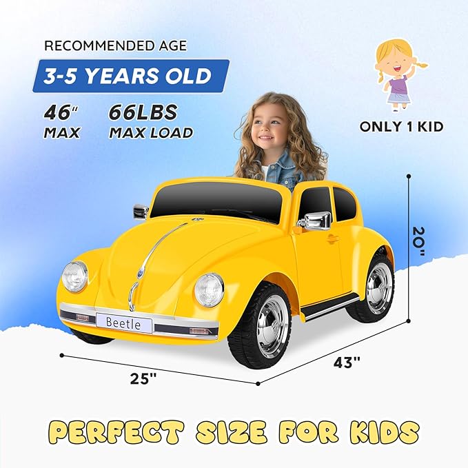 12V Kids Electric Car, Power Wheels with Remote Control, Ride on Car Toys with LED Light, 3 Speeds, Music, Yellow-CubbioJoy