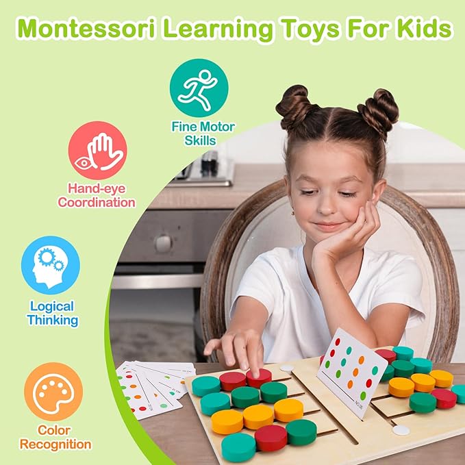 AugToy Montessori Color Matching Learning Toys Sliding Puzzle for Kids 3 4 5 6 7 Years Old Preschool Logic Game Brain Teasers Boys Girls 2 Players Educational Wooden Toddler Travel Toys Gifts-CubbioJoy