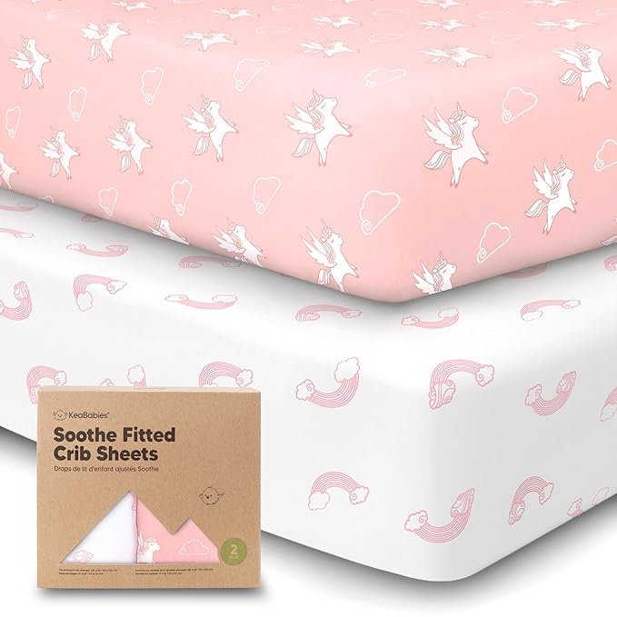 KeaBabies 2-Pack Organic Crib Sheets for Boys, Girls - 52x28 Fitted Crib Mattress Sheet Neutral, Breathable Jersey Cotton Cover for Baby Bed, Toddler Mattress, Soft & Cute Prints (Dreamland)-CubbioJoy