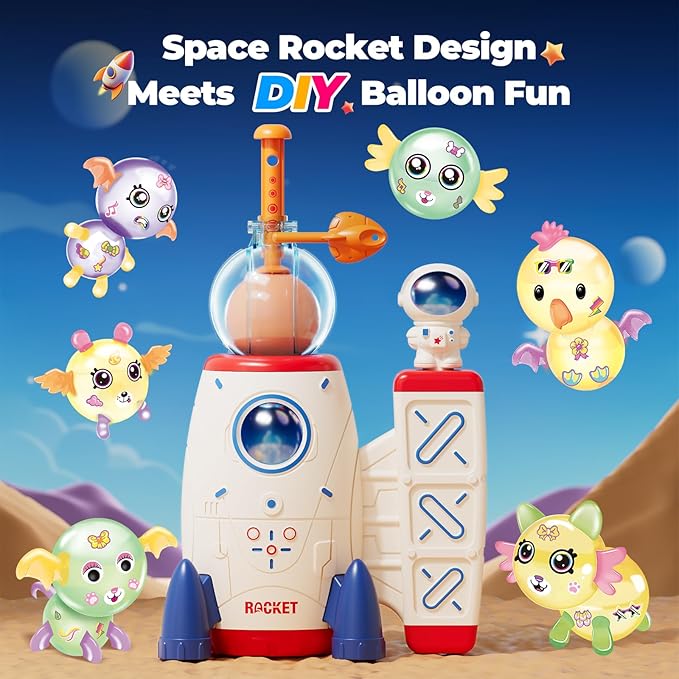 DIY Space Magic Balloon Craft Kit, Sticker Decorated Balloons Toy for Kids, Rocket Air Pump Fun with Balloon Monster Pals, DIY Creative Activity, Birthday Gifts for Girls Boys Ages 3+-CubbioJoy