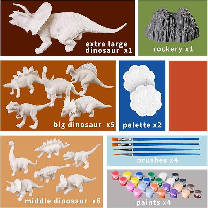 3D Dinosaurs Painting Kit with 12 Dinos for Kids Age 3-15, Arts and Crafts Kits Drawing Toys with Dinosaurs Set Creativity Gifts for Boys and Girls-CubbioJoy