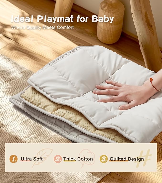 Baby Gym with Mat, Wooden Play Gym with 9 Sensory Toys, Foldable Baby Play GymFrame Activity Center, Natural Pine Wood, Montessori Toys, Easy to Assemble & Clean, Natural Color-CubbioJoy