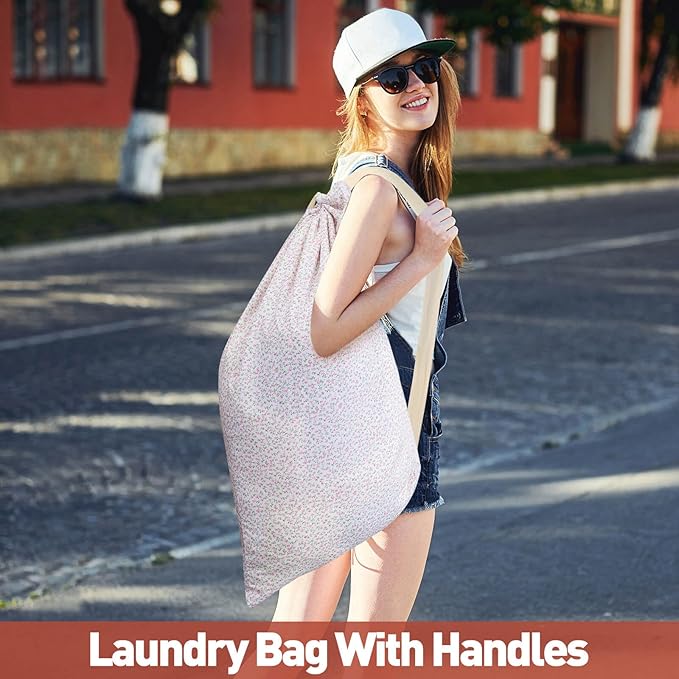 College Laundry Bag, Dirty Clothes Laundry Bag With Drawstring Handles For College Dorm Laundromat Apartment Travel Camp 29" X 18" Women Girls Back To School Birthdays Gift, Pink Florals-CubbioJoy