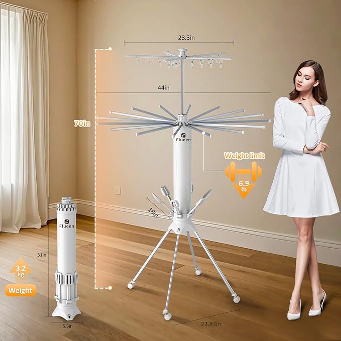 Clothes Drying Rack 2025 Upgrade 4-Legged 3-Tier Foldable Laundry Rack with 4 Pulleys 20 Clips,6 Shoe Dryers 16Drying Rods for Indoor/Outdoor, Camping, Poolside Space Saving, Whit-CubbioJoy