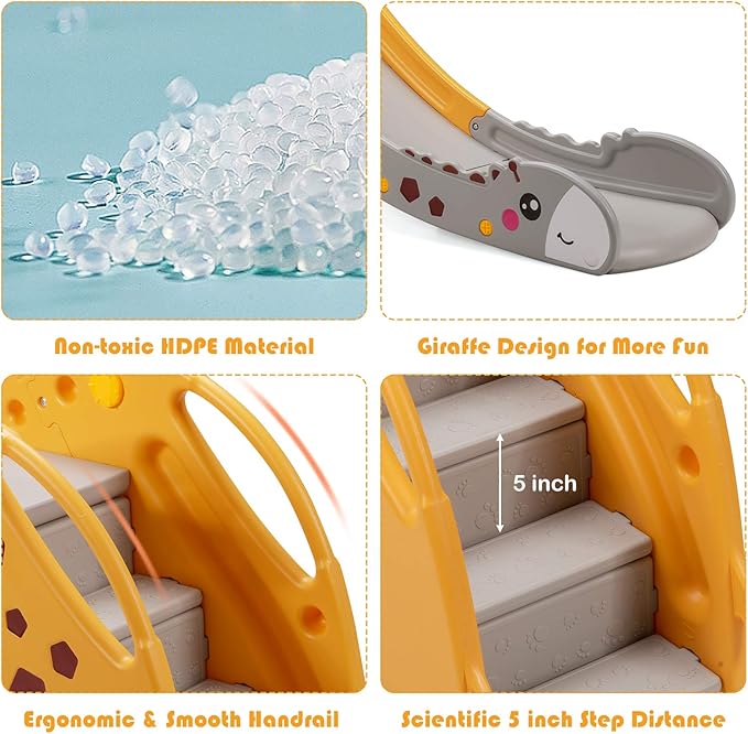 BABY JOY Toddler Slide, Kids Large Slide Play Climber Set with Long Slipping Slope, Basketball Hoop and Ball, Enclosed Steps, Easy Assemble Indoor Outdoor Backyard Freestanding Slides for Kids Age 1-8-CubbioJoy