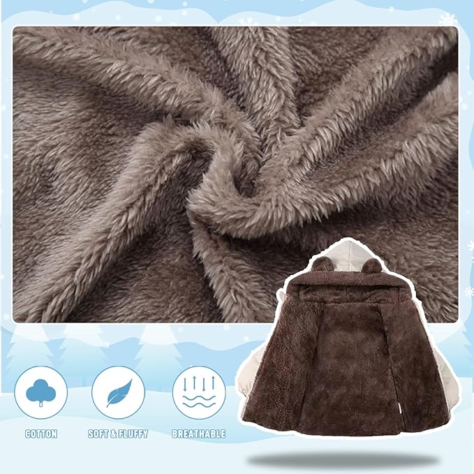 Infant Baby Winter Coat Bear Hooded Jacket Warm Fleece Snowsuit Windproof Outerwear for Toddler Boy Girl 9M-4T-CubbioJoy