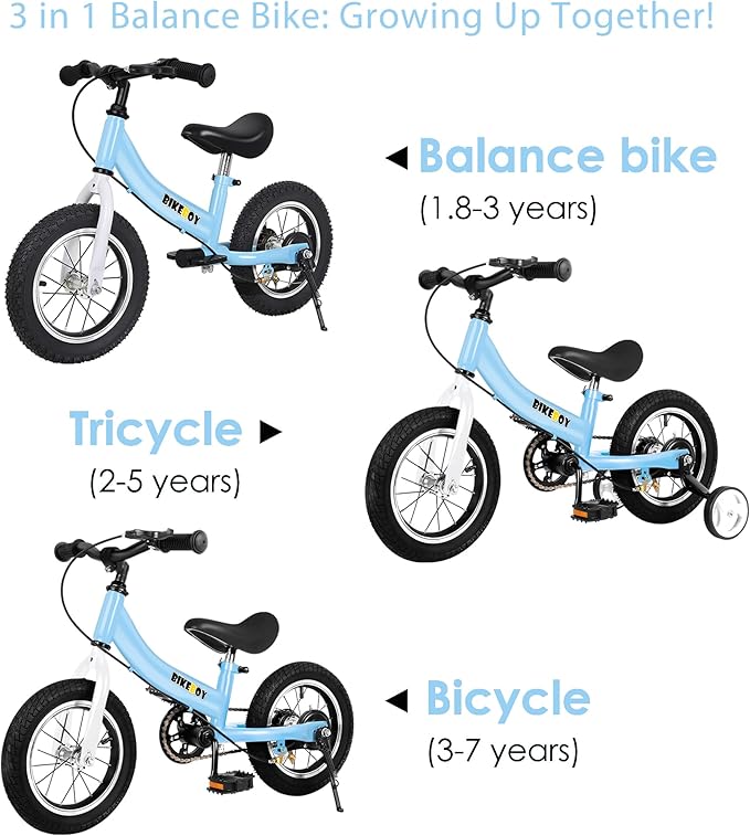 Balance Bike 2 in 1,The Dual Use of a Kids Balance Bike and Toddler Bike, for 2 3 4 5 6 7 Years Old -12 14 16 Inches with Training Theory, Brake, Pedal-CubbioJoy