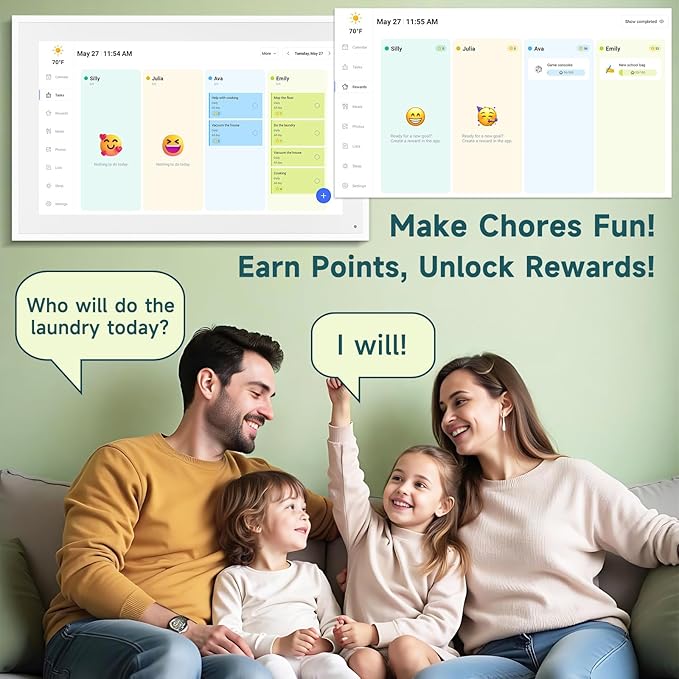 21.5 Inch Smart Digital Calendar – Electronic Chore Chart & Planner with 1920x1080P IPS Touchscreen, Weekly/Monthly Family Organizer for Wall or Desk, White 2025 New Version-CubbioJoy