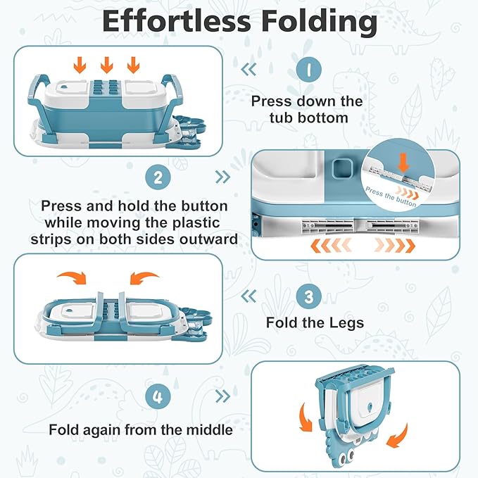 Collapsible Baby Bathtub for Newborn, Foldable Baby Bath Tub with Thermometer & Soft Floating Cushion & Drain Hole, Portable Travel Infant Bath Tubs for Newborns to Toddler 0-36 Months Girl, Blue-CubbioJoy