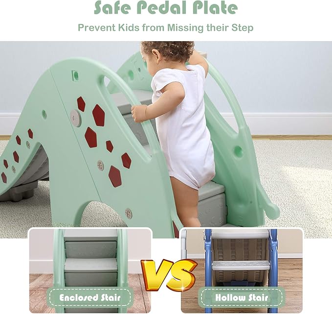 BABY JOY Toddler Slide, Kids Large Slide Play Climber Set with Long Slipping Slope, Basketball Hoop and Ball, Enclosed Steps, Easy Assemble Indoor Outdoor Backyard Freestanding Slides for Kids Age 1-8-CubbioJoy